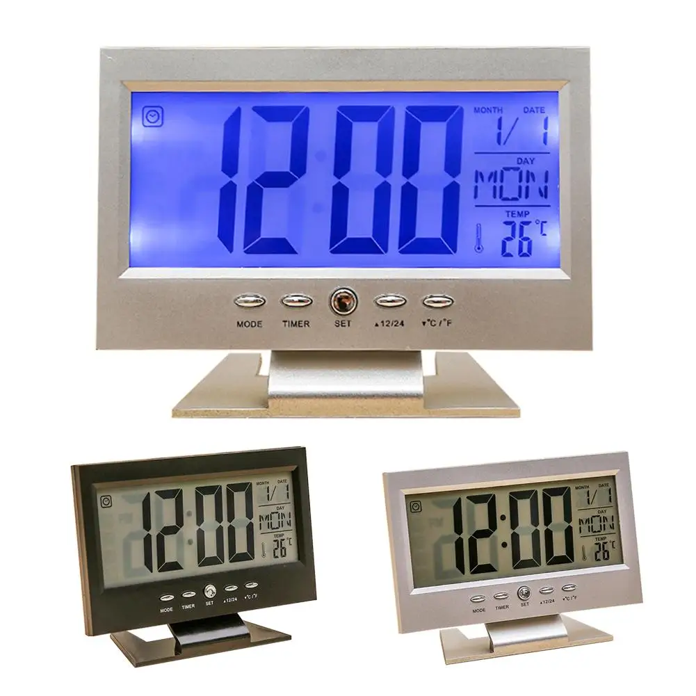 

Sound Sensor Light Up LCD Digital Table Alarm Clock Calendar Temperature Display