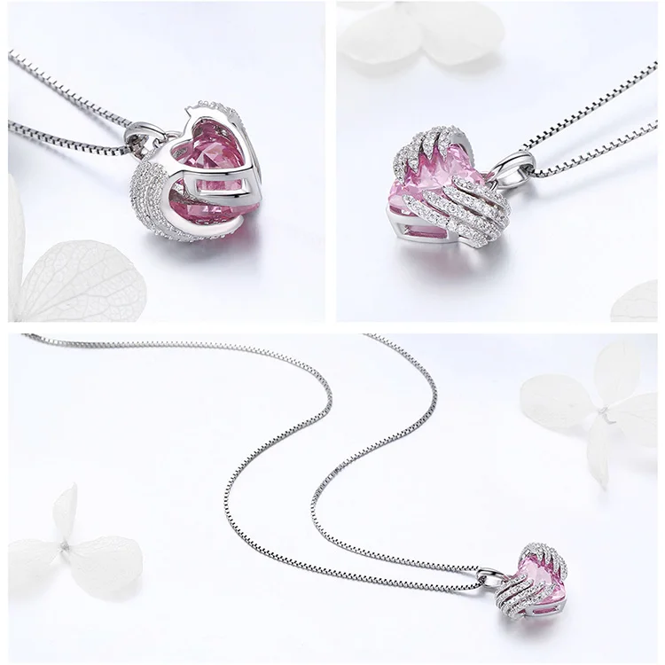 WOSTU, Новое поступление, 925 пробы, Серебряное сердце, розовое ожерелье с подвеской из австрийского кристалла для женщин, Брендовое ювелирное изделие, подарок FNN004