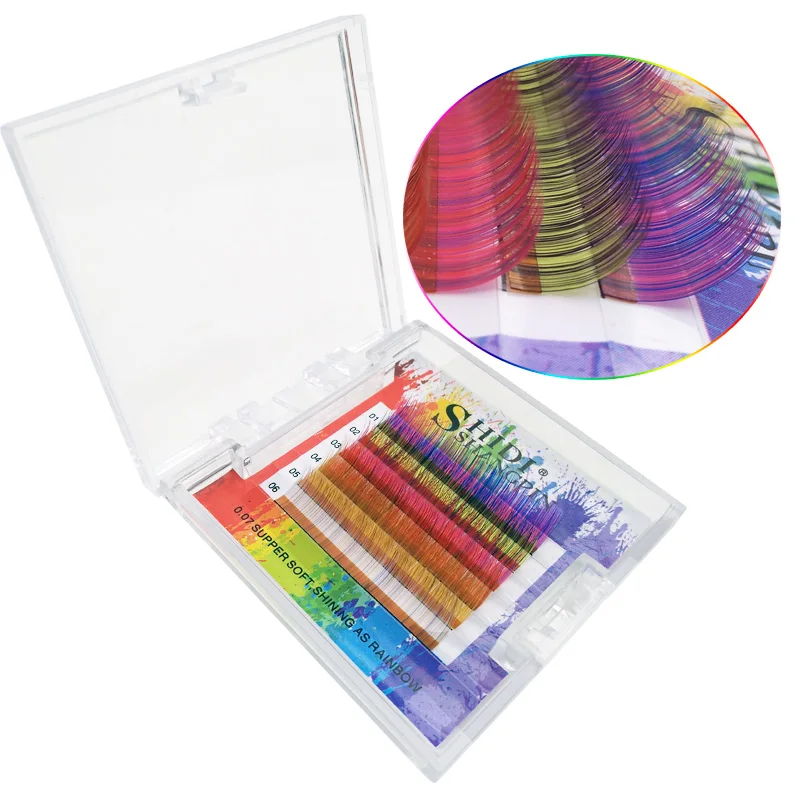 

Tray mixed size 0.07mm lashes rainbow color eyelash Faux mink individual eyelash extensions for party makeup