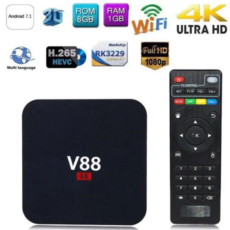  V88 4K BOX Android 7.1 Hot Smart RK3229 Quad Core HD WiFi Media Player CHW