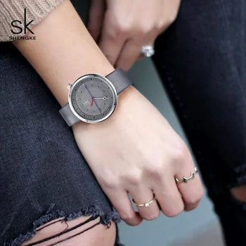 

Shengke Fashion Women Watches Black Leather Strap Reloj Mujer 2019 New Creative Quartz Watch Women's Day Gift For Women SK8044