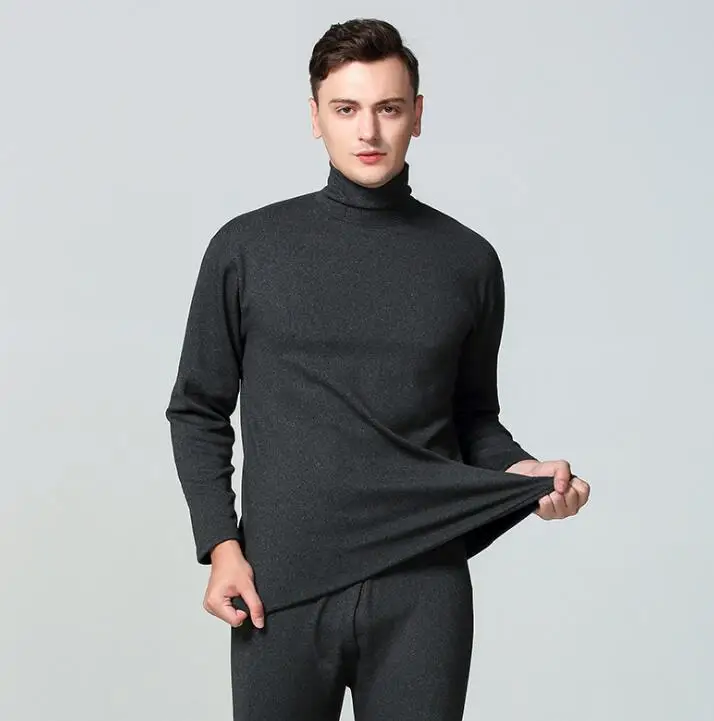 Комплект термобелья для мужчин, зимние теплые кальсоны из флиса и шерсти, Мужская кашемировая рубашка с высоким воротником+ штаны, одежда XXXL - Цвет: Темно-серый