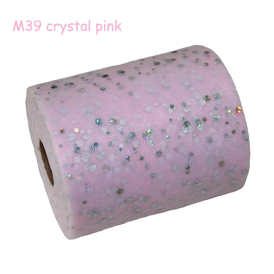 Детская одежда ткань 6 дюймов* 100 ярдов сетка на катушке с сияющим блестка с лазерным блеском тюль - Цвет: crystal pink