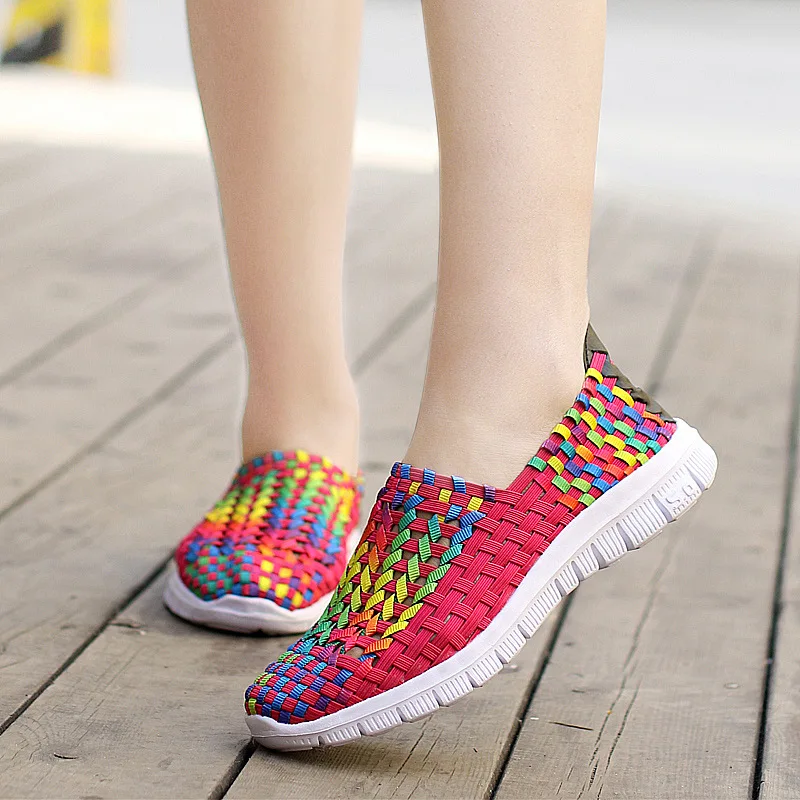 

Women Woven Shoes 2018 Spring Breathable Handmade Flats Shoes Fashion Comfortable Women Flats Casual Sneakers Size 35-41