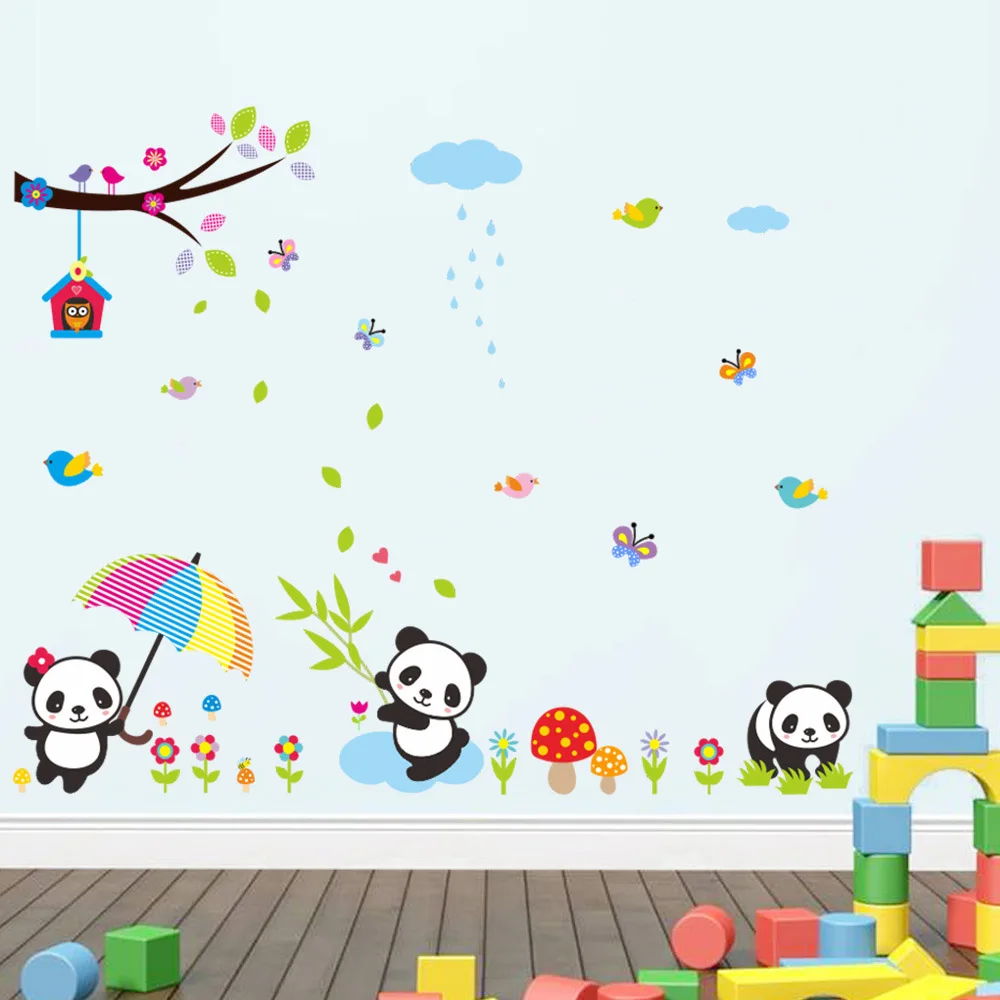 3d Diy Kartun Lucu Bambu Panda Removable Wall Sticker Anak Kamar