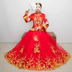 Традиционный платье невесты Cheongsam Новинка 2017 года китайские свадебные женские Для женщин феникс платье с вышивкой современные Qipao красный