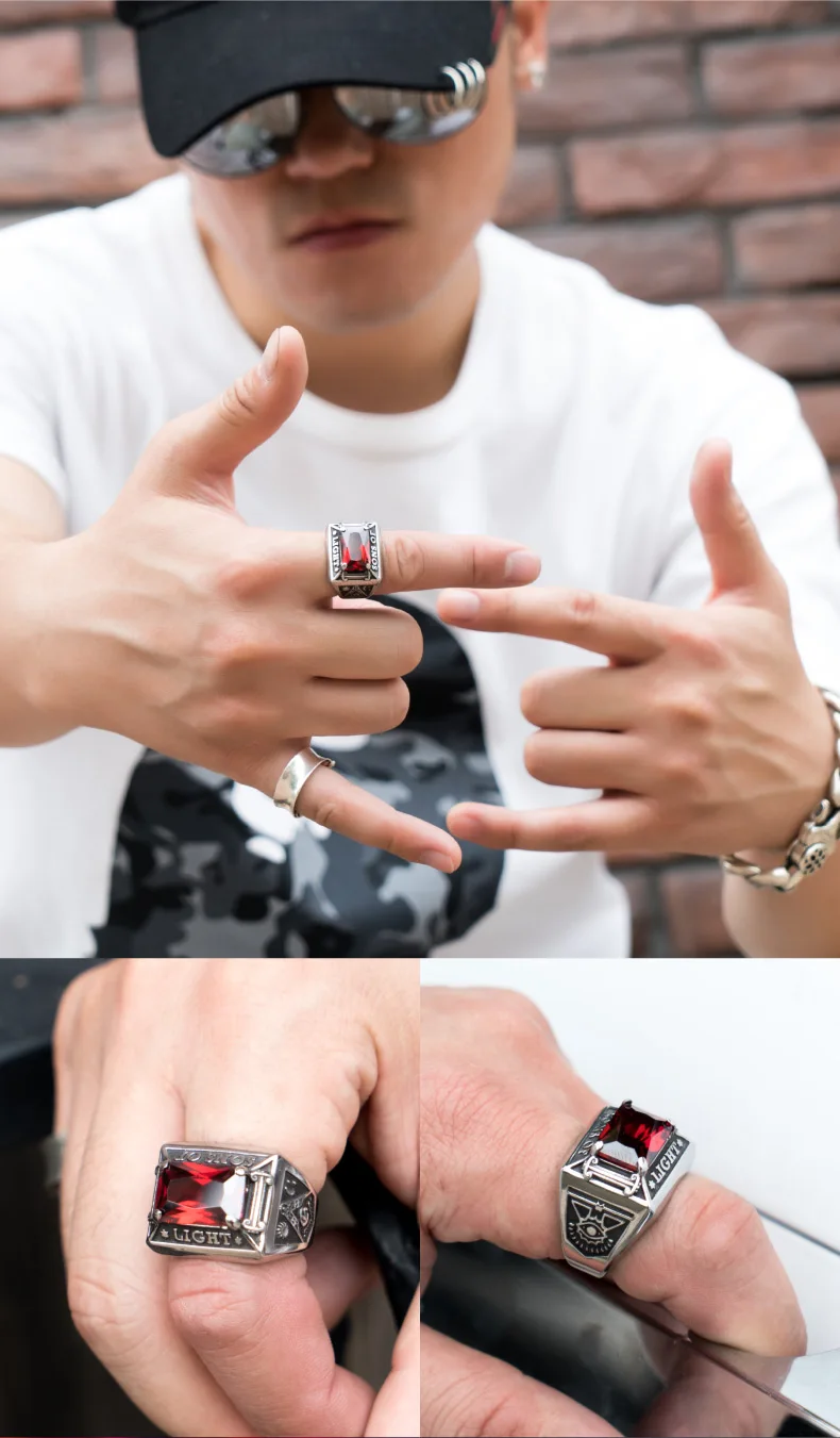 Значок "Масонство" с кольцо с красным Цирконом для Для мужчин высокое качество четыре зубцами настройки из нержавеющей стали индекс кольцо ювелирные изделия mygrillz