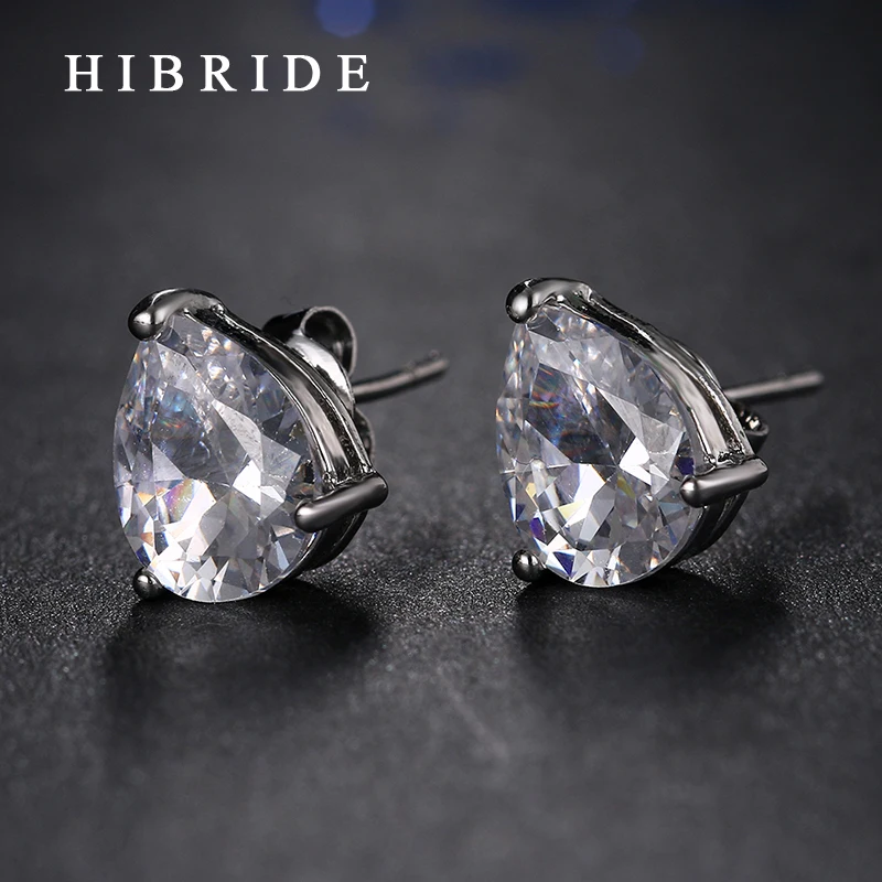 HIBRIDE New Water Drop Clear Cubic Zirconia Stud Earring Elegant Rhodium Plated Women Earrings E-86 - Image 2