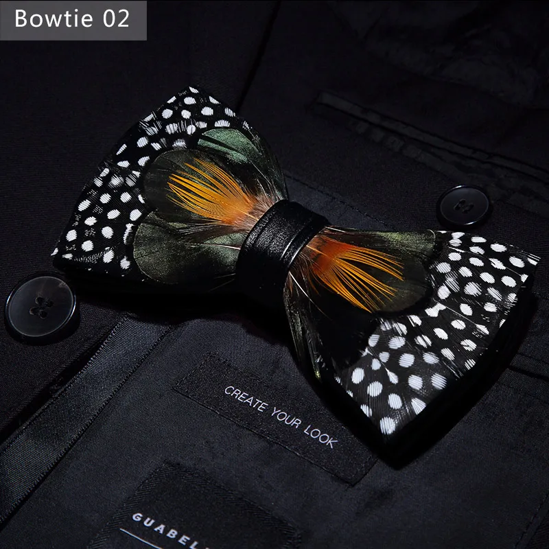Bowtie 02 JEMYGINS, дизайн, галстук-бабочка, перо, бант, изысканная ручная работа, Мужская брошь для галстука-бабочки, деревянная булавка, подарочный набор, Свадебная вечеринка - Цвет: Bowtie 02