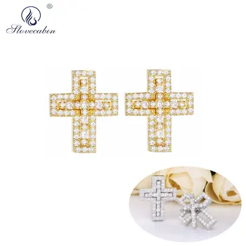 

Slovecabin 925 Sterling Silver Double Cross Stud Earring One Earring 2 Style Wearing Men Women Japan High CZ Zircon Jewelry