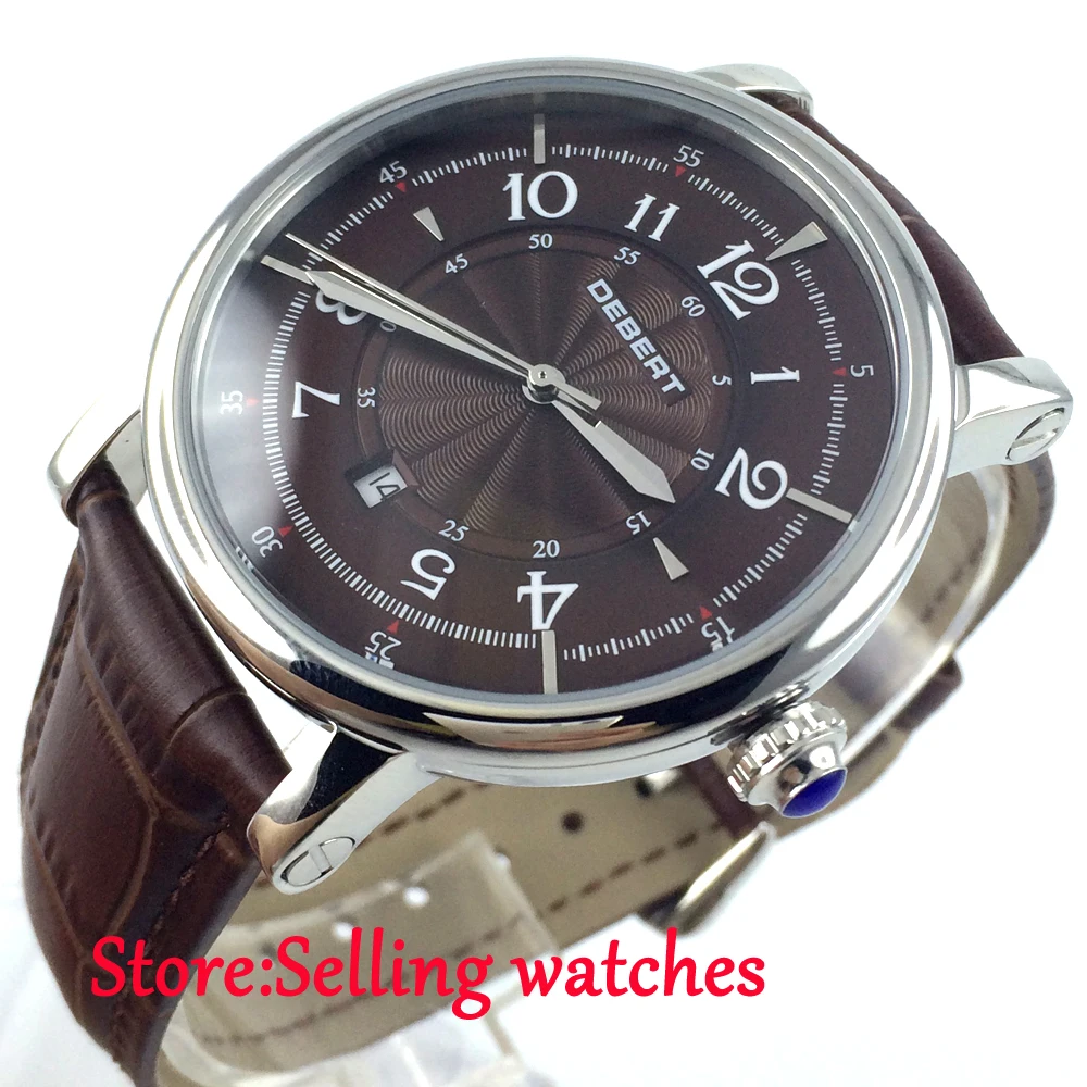 43mm Debert coffee dial leather strap miyota Automatic movement mens Watch