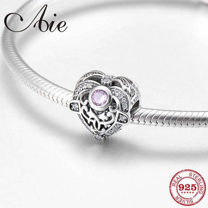 

Fashion mysterious 925 Sterling Silver pink CZ fine heart Beads Fit Original Pandora Charm Bracelet Jewelry making