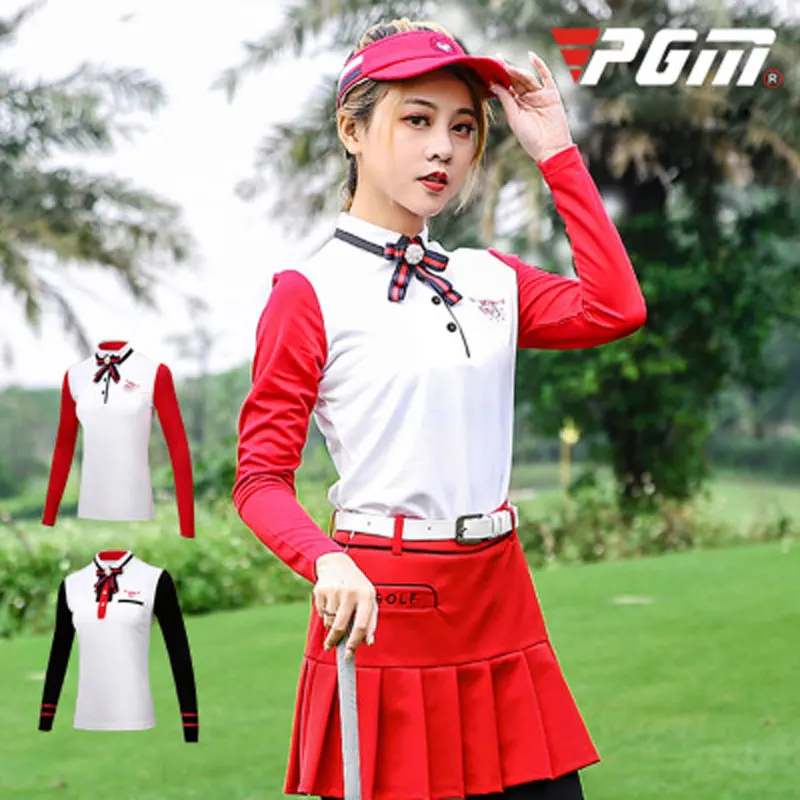 Pgm Golf T-Shirts For Women Outdoor Long Sleeve Slimming Shirt Ladies Patchwork Soft Training Golf Apparel D0491