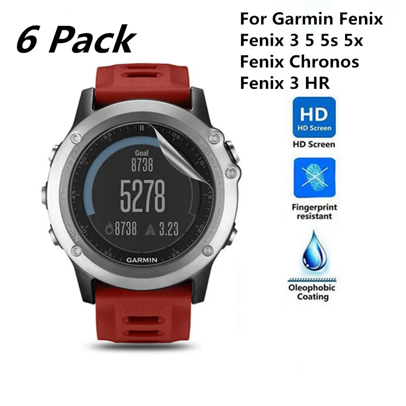 

(6 Pack)HD Clear Screen Protector PET Soft film Shield for Garmin Fenix 3 5 5s 5x Fenix 3HR Chronos Wristband Anti-scratch Film