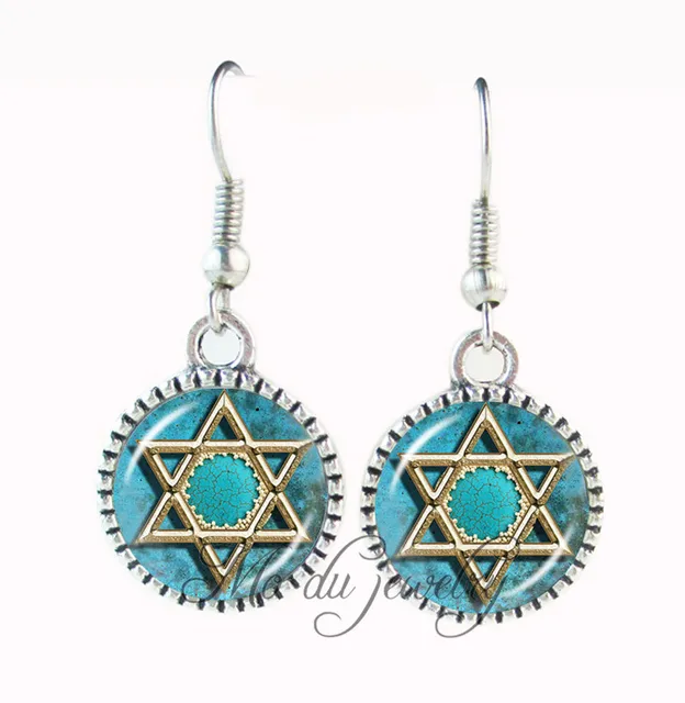 Silver Plated Earring Art Photo Penntes Hexagon Hook Silver Plated Earring Art Photo Penntes Hexagon Hook Dangle Gl Dome Jewish Star Of