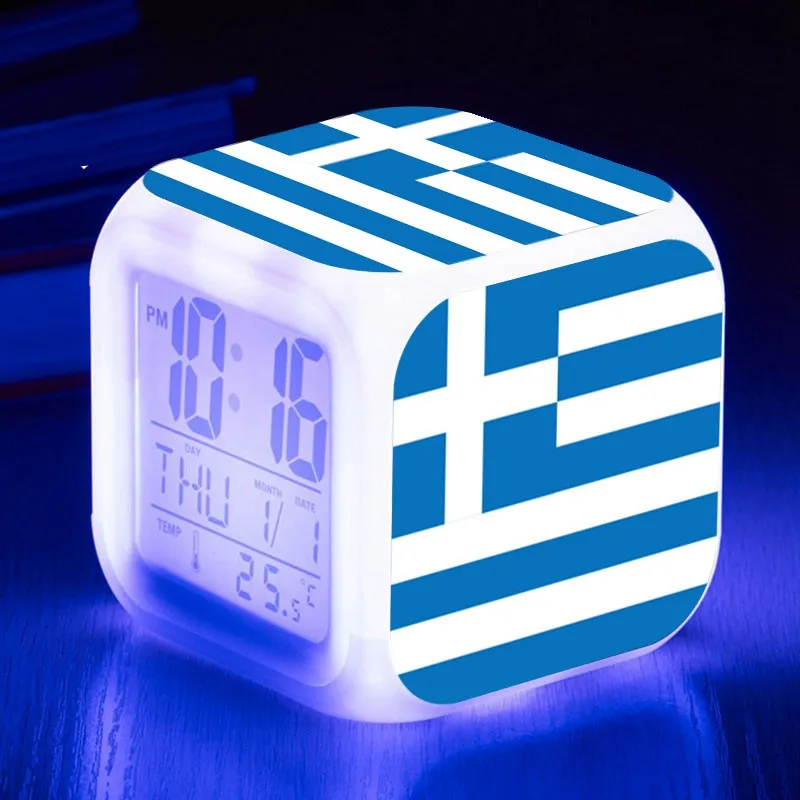 

despertador de cabeceira Greek Flag LED Digital Alarm Clock Kids Watch Flag of Greece Wake Up Clocks reloj despertador KLOK
