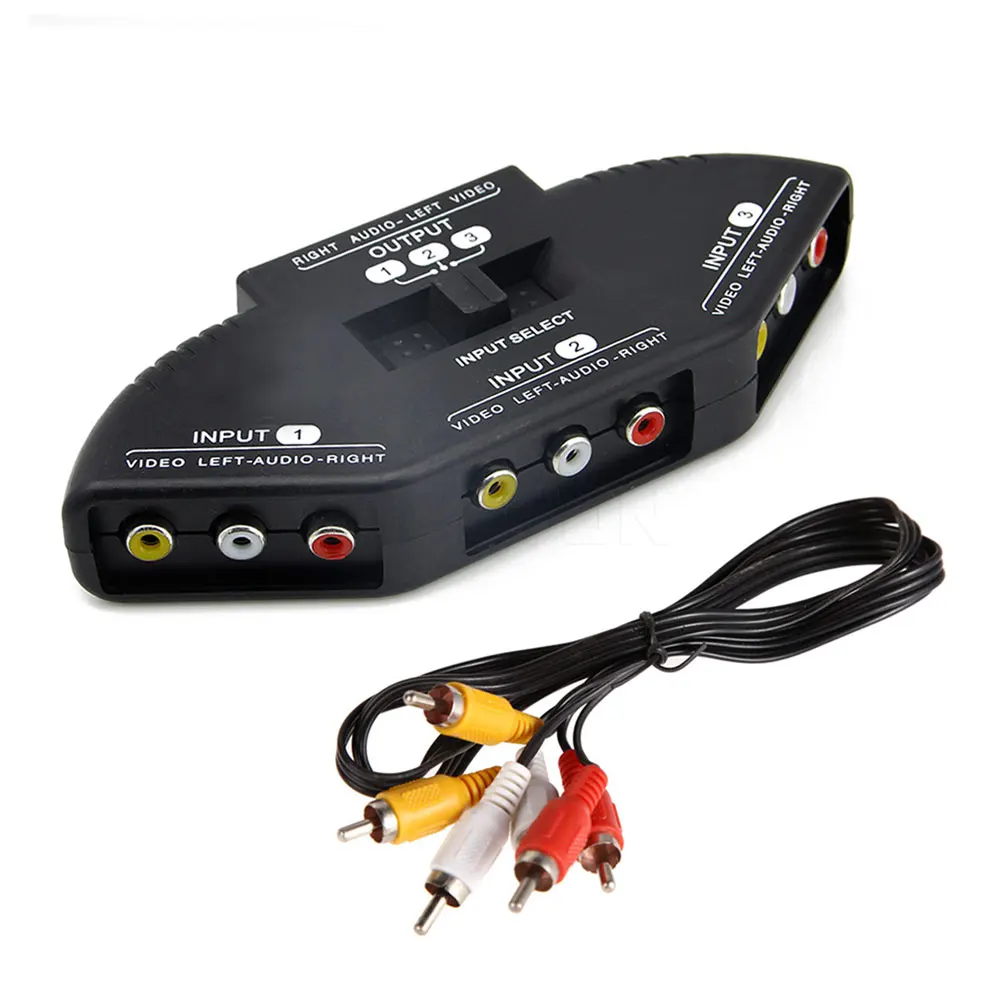

2017 NEW Black Selector 3 Ports Video Game Switch Cable AV RCA for XBOX for PS TV High Quality