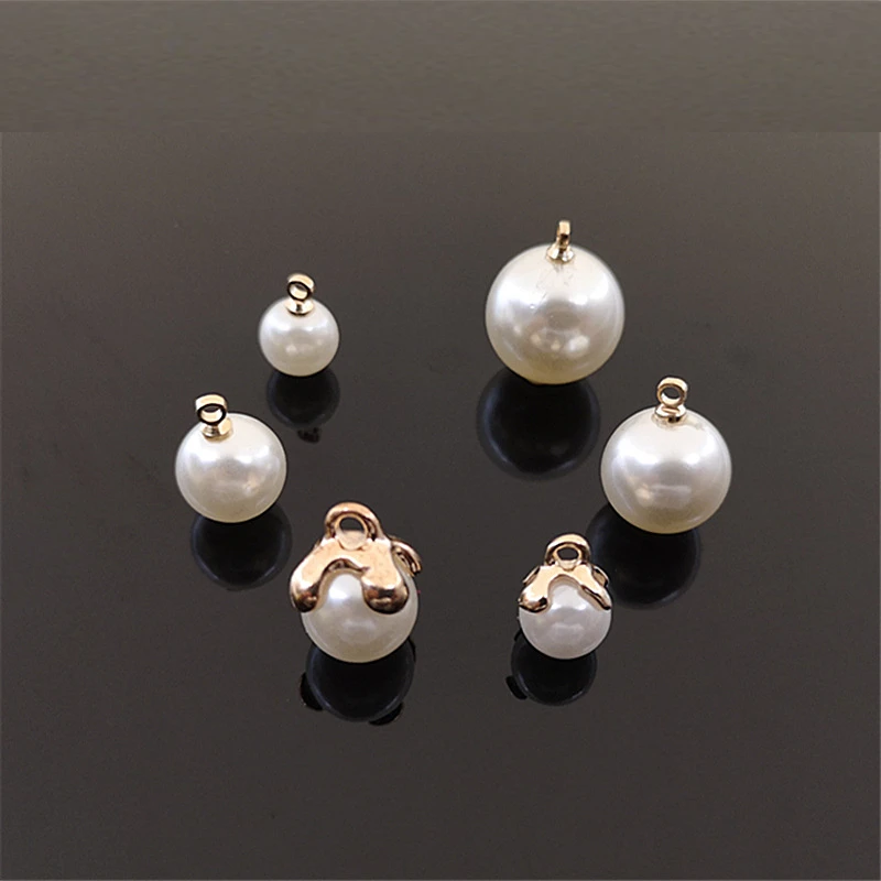 

100 PCS 8/10/12/14mm Fashion Metal Alloy KC Gold Color Imitation Pearl Pendant Charms For DIY Jewelry Making