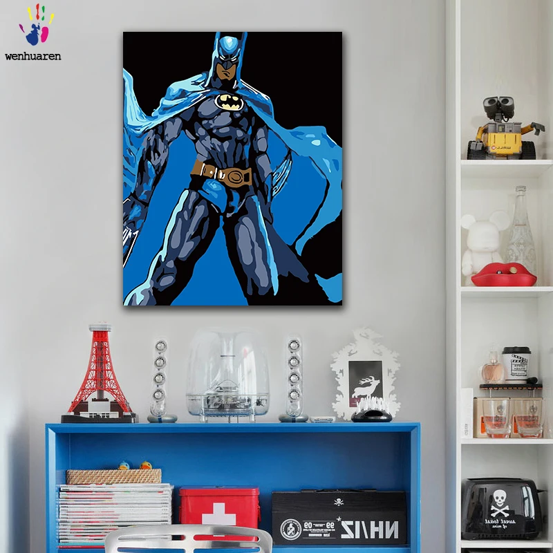 DIY цветные картинки по номерам с цветами Бэтмен супергерой Железный человек Картина Рисунок Живопись по номерам Обрамленный дом