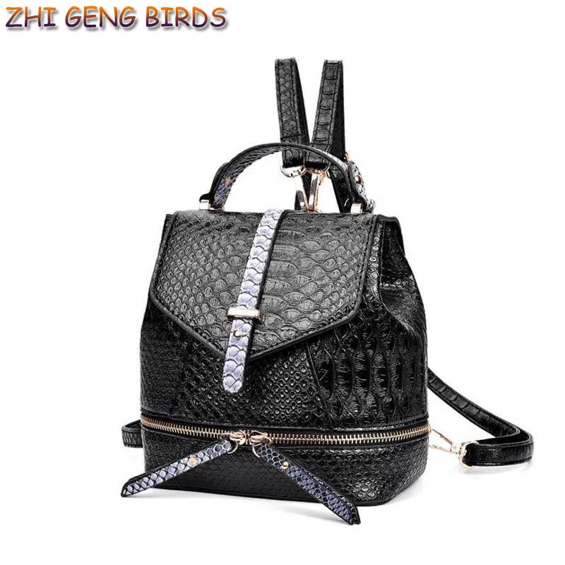 

ZHI GENG BIRD Multi-function Small Women Backpack Youth Leather Backpacks for Teenage Girl Female School bag Snake Shoulder Bags