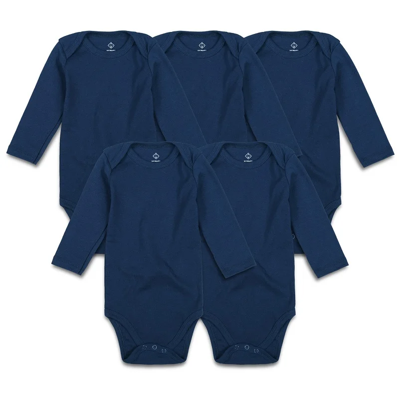 5 pcs navy long sleeve baby bodysuit