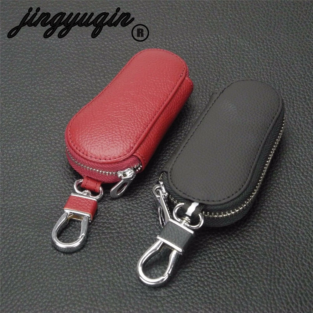 

jingyuqin Fashion Leather Key Wallet Women Keychain Covers Zipper Key Case Bag Men Key Holder Housekeeper Keys Organizer