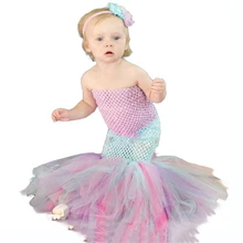 Платье Морской принцессы Ариэль; лоскутный топ из полиэстера; фатиновая юбка-пачка «рыбий хвост»; платье для маленьких девочек; детская одежда «Русалочка» Ариэль