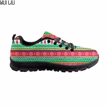 

Christmas Xmas Stripes Snowflakes Trees Red Green Women's Flats Shoes Lace-up Comfortable Breathable Shoes Woman Flat Shoes Girl
