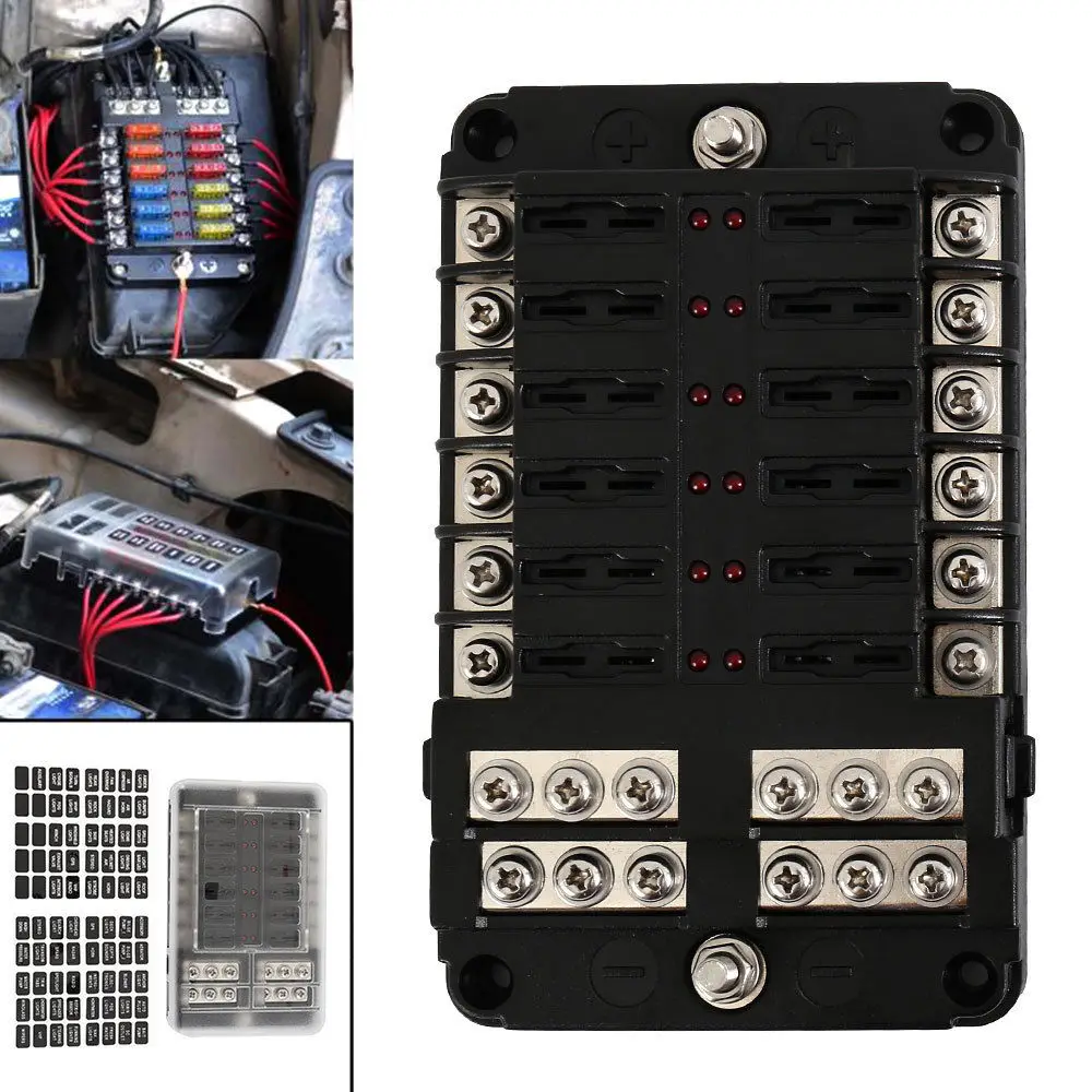 

12 Way 24 Fuse Box Circuit Standard Blade Block Holder Car Boat DC 12V-32V US