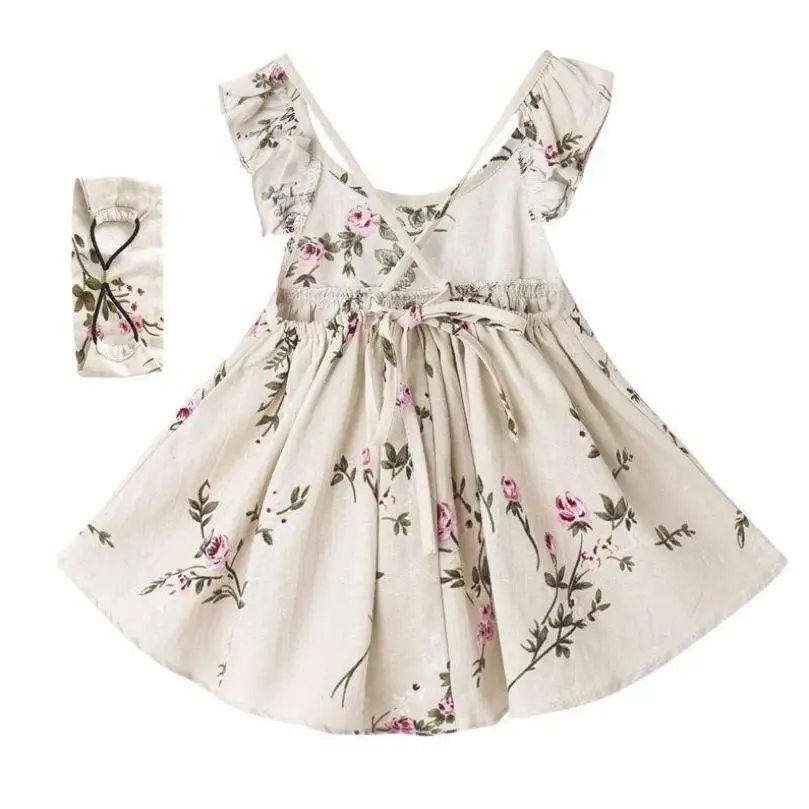 

Baby Girls Summer Floral Girl Linen Children dress 2019 summer new hot sale sleeveless print cute dress modis Kids Clothes Y1571