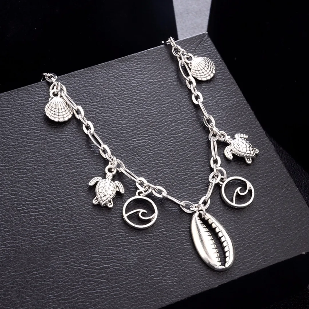 Bohemian Shell Wave Turtle Pendant Anklets For Women Sliver Sea Shell Anklet Bracelets Ocean Foot Chain Jewelry Shellhard