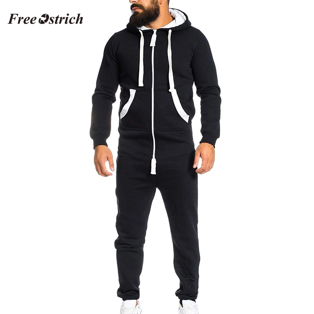 

Free Ostrich Men's Playsuit One-piece Garment For Autumn And Winter Warm Zipper Pajama Suits Hoodie Non Footed Jumpsuit Unisex