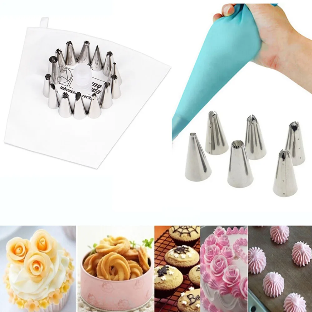 1Set 6/14 Pcs Icing Piping Nozzles Steel Nozzles + Cake Icing Piping