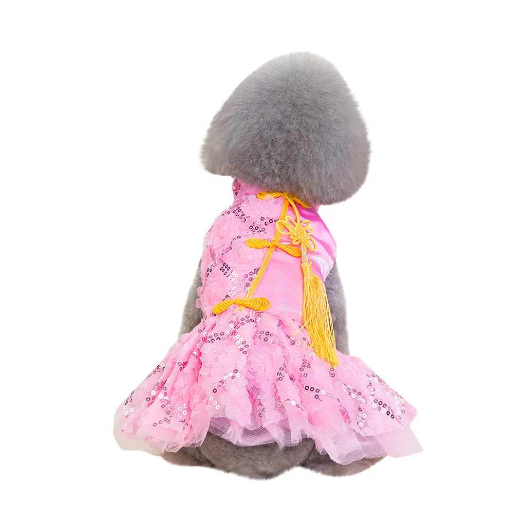Дышащие летние платья для принцессы с принтом «Кот» простая кружевная одежда для домашних животных, собак Тюлевая юбка Vestidos блесток щенок свадебное Petstyle - Цвет: Pink
