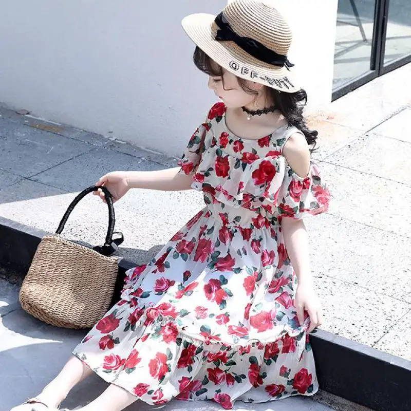 

2019 New Summer Kids Girls Bohemian Dress 6 7 8 9 10 to 12 14 Years Print Bohemian Dresses Children Clothes Kids Beach Costume