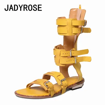 

Gladiator Design Women Sandals Yellow Real Leather Flats Summer Boots Rome Fashion Sandalias Ladies Shoes Chaussure Femme Shoes