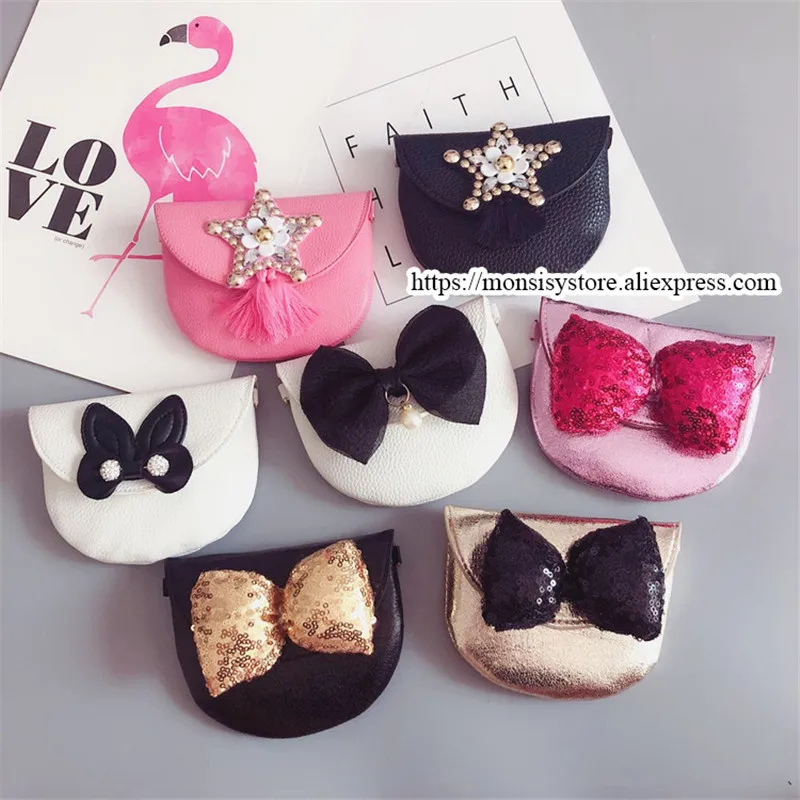 

Monsisy 10PCS Kid Shiny Bags For Girls Coin Purse and Handbag Children Wallet Fashion PU Leather Sequined Bow Baby Shoulder Bag