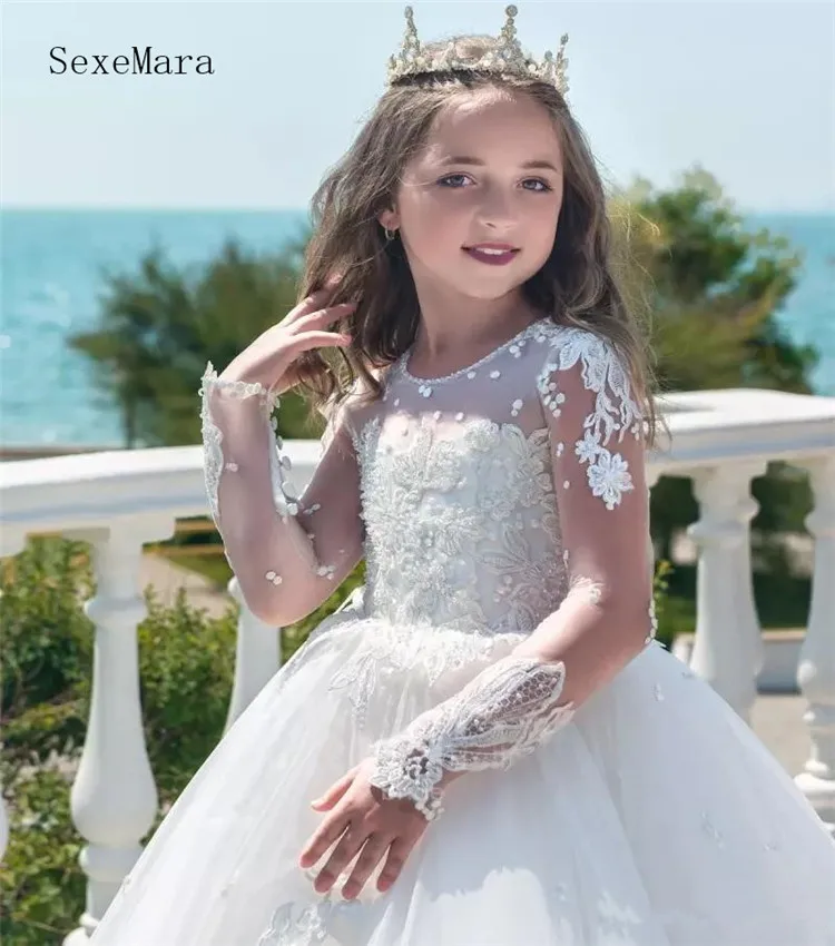 long-sleeve-princess-white-flower-girl-dresses (2)