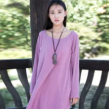 Retro Art Nightgowns Women Autumn Nightwear Long-sleeved Cotton Linen Nightgown Loose Long Nightdress Sleepshirts