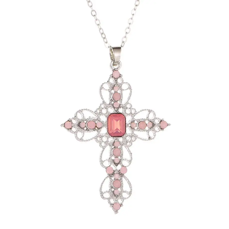 

New Exquisite Bible Jesus Cross Pendant Necklace for Rhinestone Blue Pink color Women Crucifix Charm Jewelry 2019 drop shipping