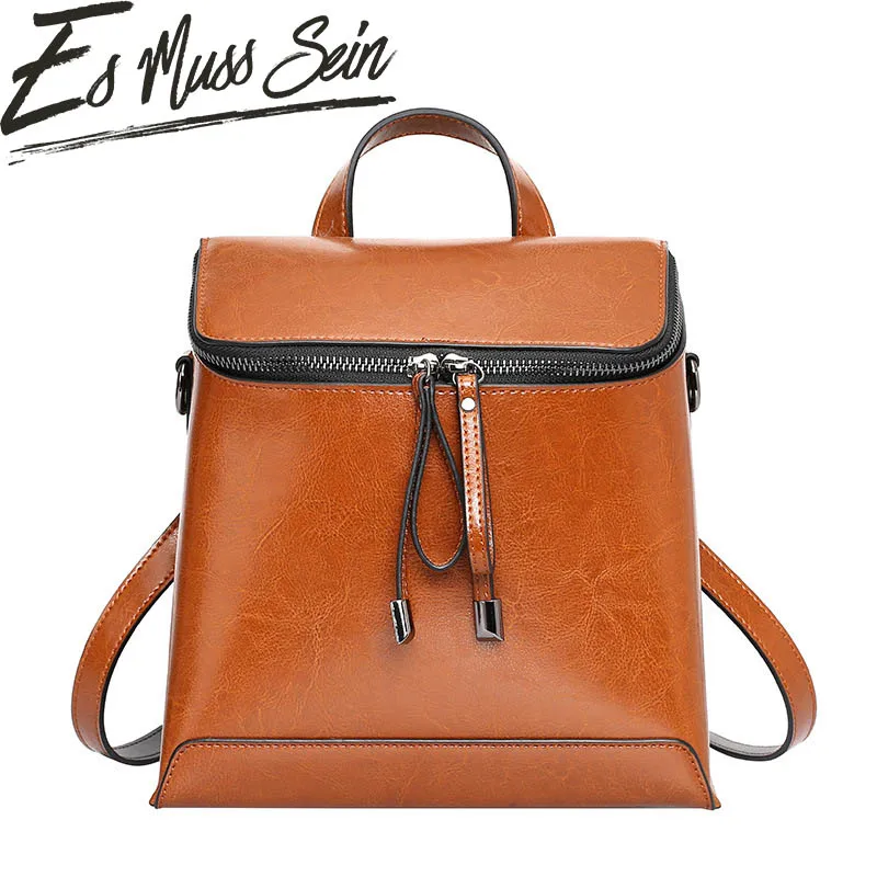 EsMussSein Genuine Leather Small Backpack Women Square Shaped Travel