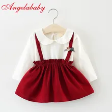 Праздничное платье принцессы с длинными рукавами в стиле пэчворк для маленьких девочек детская одежда из двух предметов с отворотами Детские платья