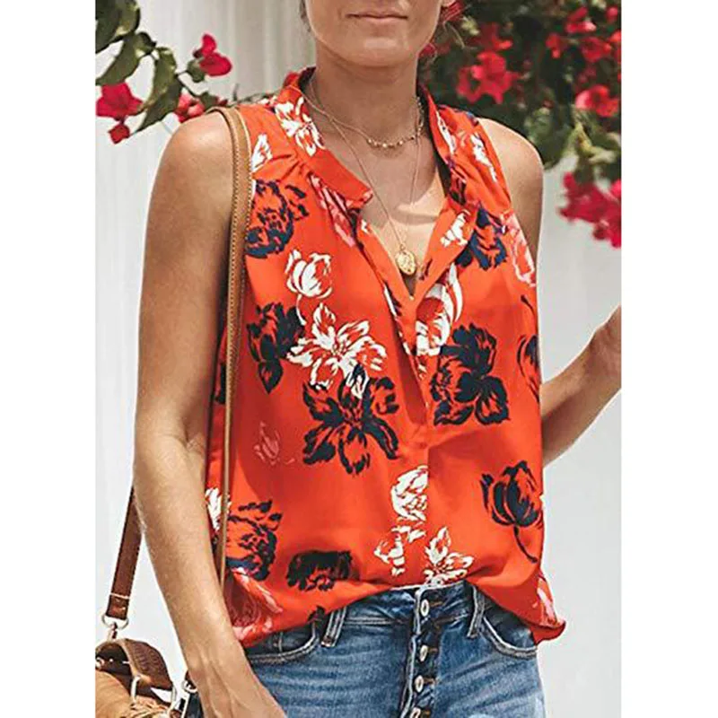 Playeras de mujer de moda женский сексуальный v-образный Вырез Свободный без рукавов с цветочным принтом майки повседневные жилеты playeras de mujer de moda