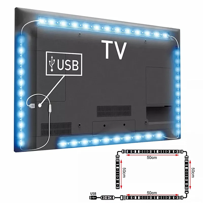 ТВ фоновая полоса светильник ing Kit 4X50 см 2x50 см+ 2x100 см DC5V USB RGB Светодиодная лента светильник 5050 SMD Светодиодная лента+ пульт дистанционного управления 44key