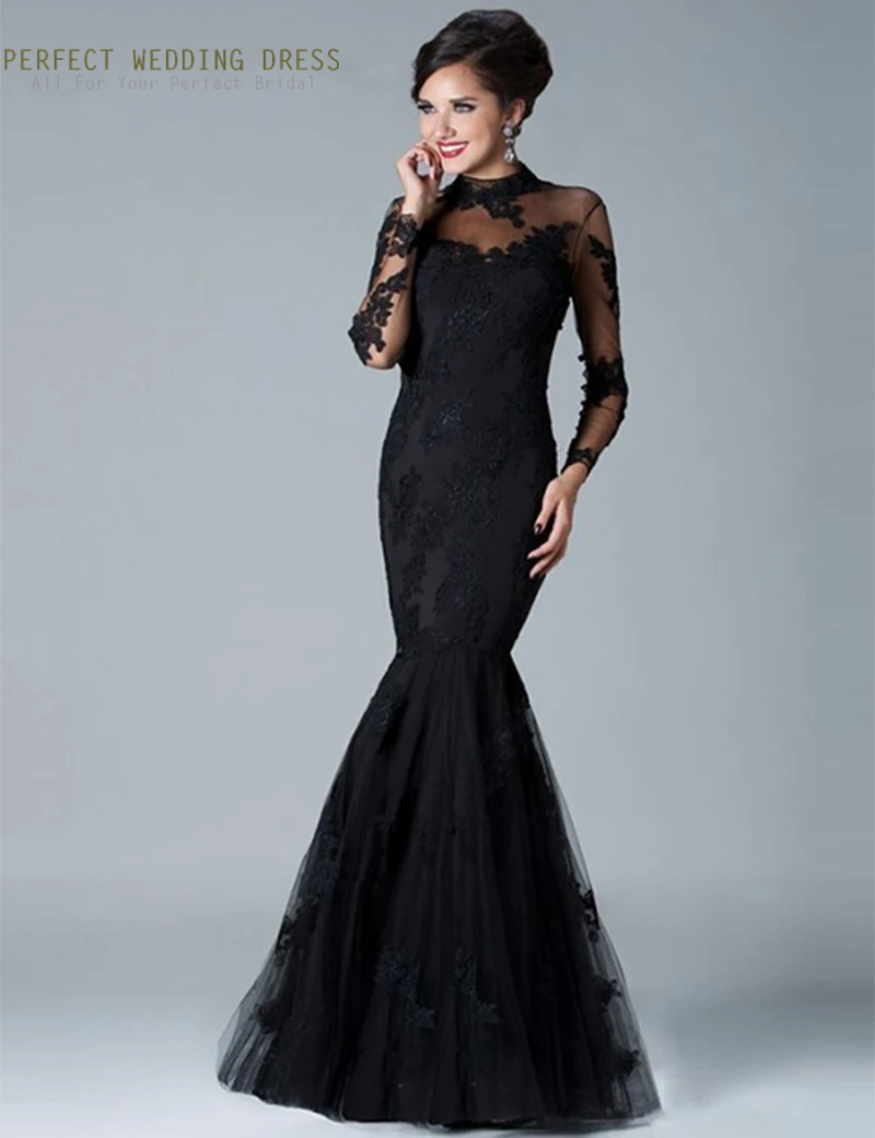 Online Get Cheap Black Tulle See Through Long Sleeve Evening Dress ...