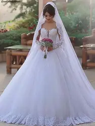 Роскошные вечерние, свадебные платья 2019 Vestido De Noiva с длинным рукавом аппликации свадебное платье с бисером Robe de Mariee Casamento