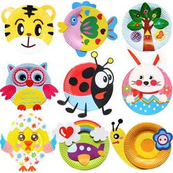 10Pcs Colorful Paper Plates Tray DIY Handmade Painting Drawing Crafts Montessori Toy For Kids Creativity Toys Material Package