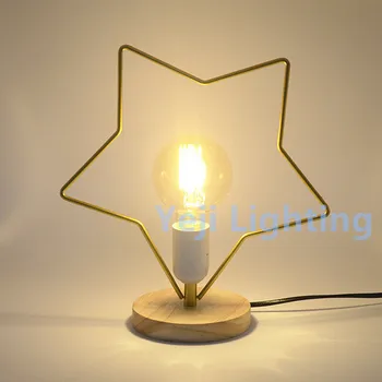 

Star shape desk lamp E27 socket lamp holder INS Creative table lamp Modern led lights Wood lamp base with ON / OFF cable wire