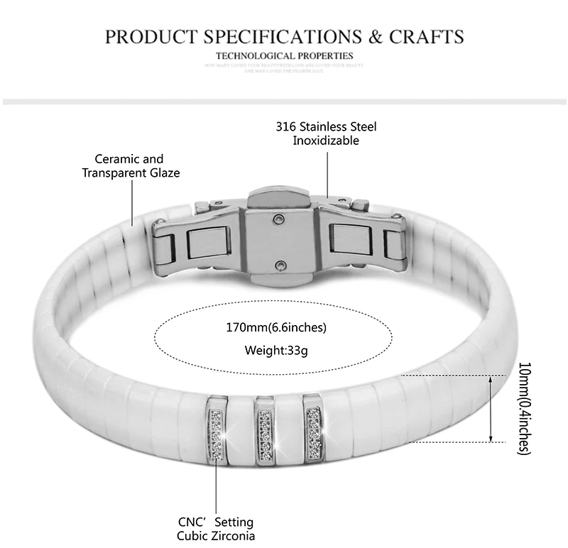 Хорошее качество, нержавеющая сталь, женский, мужской браслет с кубическими цирконами, никогда не теряет цвет, черный, белый, керамический жесткий браслет подарочный