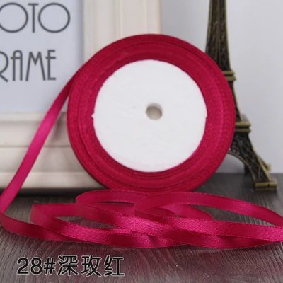 Новая мода(25 ярдов/рулон) 1/"(6 мм) одинарная атласная лента для ручной работы тонкая лента для украшения ленты подарок рождественские ленты - Цвет: Hot Rose